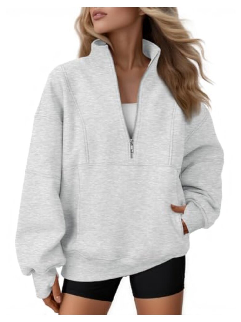 Oversized Quarter Zip Fleece Sweatshirt Mock Neck Pullover